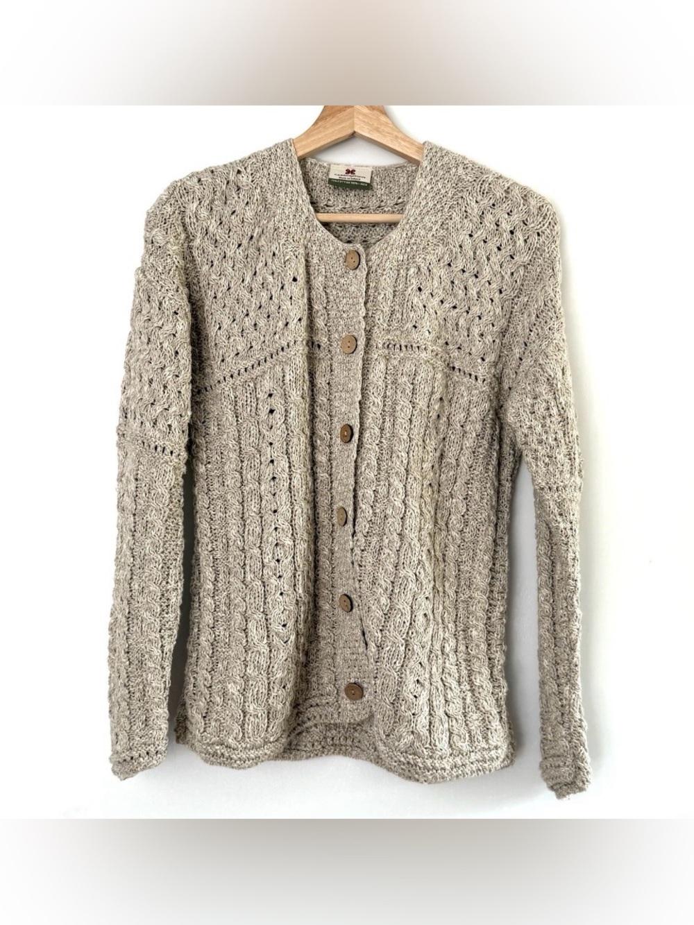 Carraig Don Ireland Crochet Knit Cardigan Sweater Linen Cotton